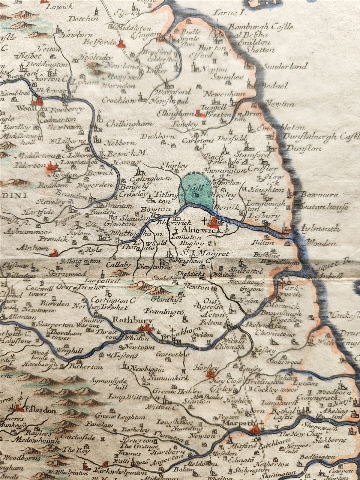 1700s MAP of NORTHUMBERLAND ENGLAND antique
