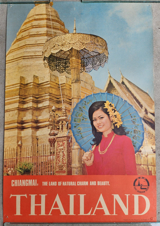 1960s THAILAND TRAVEL POSTER vintage CHIANGMAI LAND OF NATURAL CHARM & BEAUTY