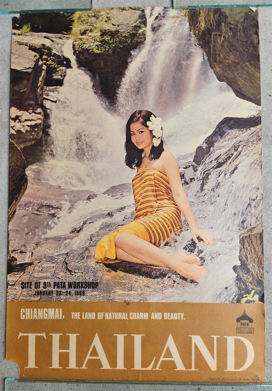 1969 THAILAND TRAVEL POSTER vintage CHIANGMAI LAND OF NATURAL CHARM & BEAUTY
