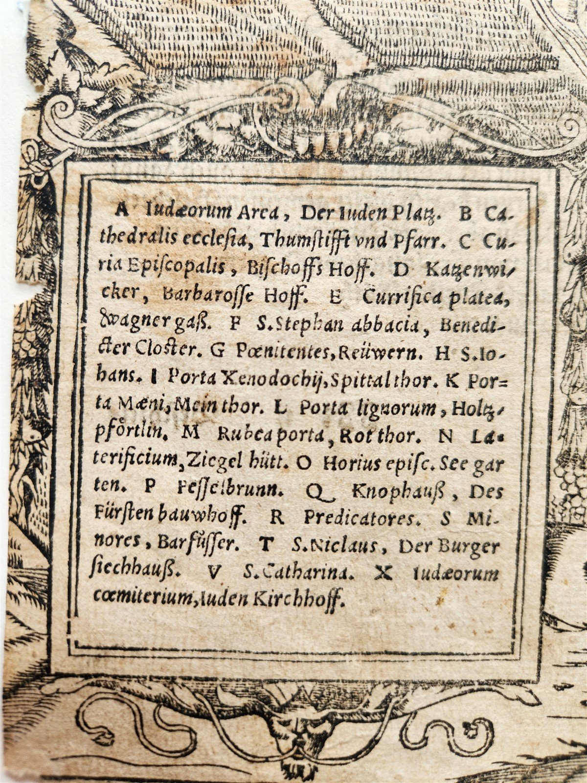1572 WURZBURG GERMANY HERBIPOLIS MAP from SEBASTIEN MUNSTER COSMOGRAPHY antique