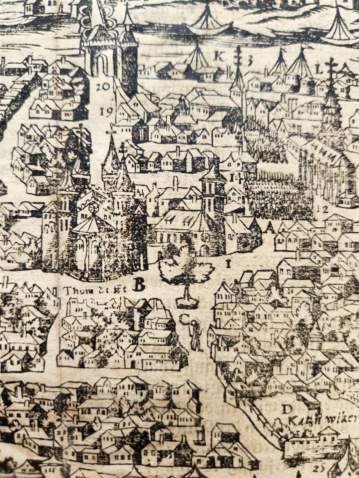 1572 WURZBURG GERMANY HERBIPOLIS MAP from SEBASTIEN MUNSTER COSMOGRAPHY antique
