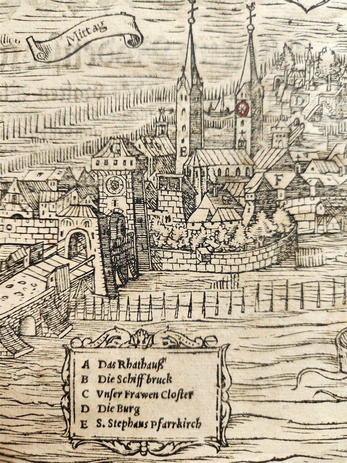 1572 LINDAU GERMANY MAP from SEBASTIAN MUNSTER COSMOGRAPHY antique