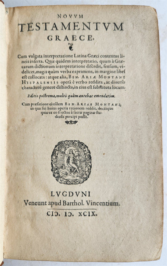 1599 BIBLE GREEK NEW TESTAMENT antique 16th CENT. NOVUM TESTAMENTUM GRAECE rare