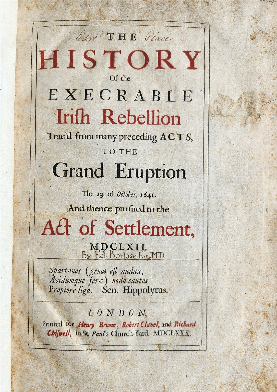1680 HISTORY OF THE EXECRABLE IRISH REBELLION antique FOLIO in ENGLISH