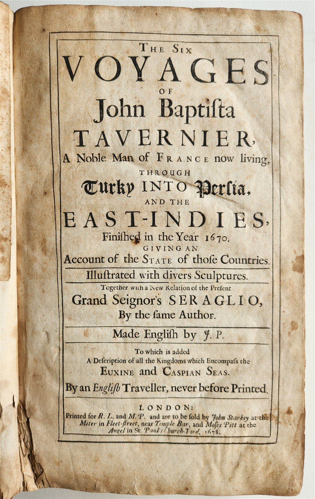 1677 SIX VOYAGES OF JOHN BAPTISTA TAVERNIER antique FOLIO ILLUSTRATED
