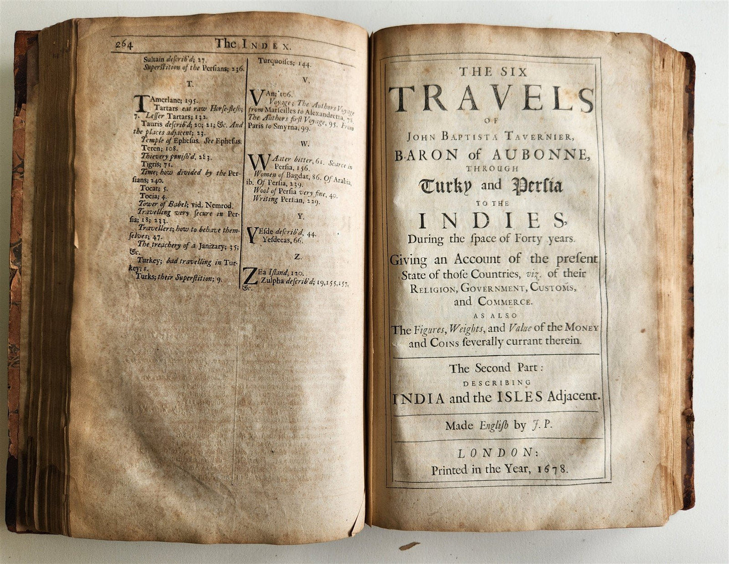 1677 SIX VOYAGES OF JOHN BAPTISTA TAVERNIER antique FOLIO ILLUSTRATED