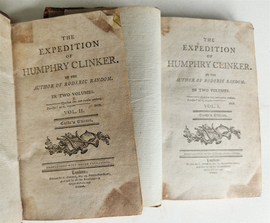 c1800 Expedition of Humphry Clinker by TOBIAS SMOLLET antique 2 VOLS ILLUSTRATED