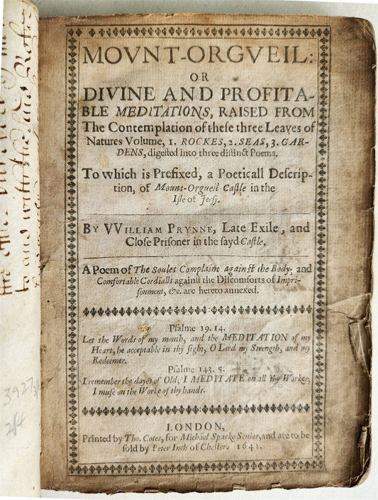 1641 Mount-Orgueil Divine Profitable Meditations William Prynne antique VELLUM