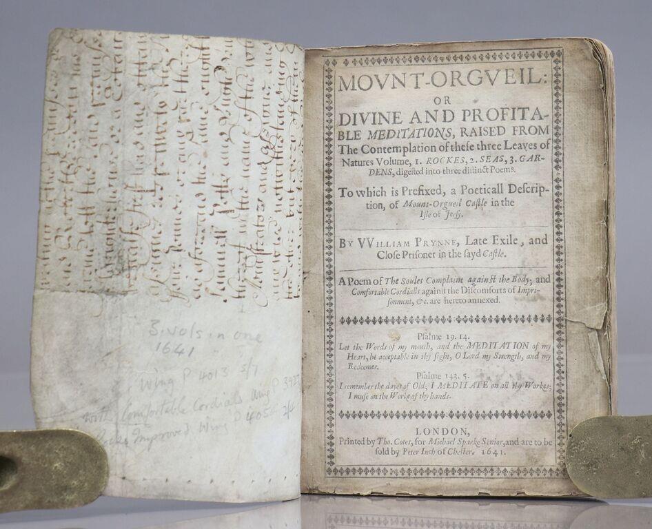 1641 Mount-Orgueil Divine Profitable Meditations William Prynne antique VELLUM