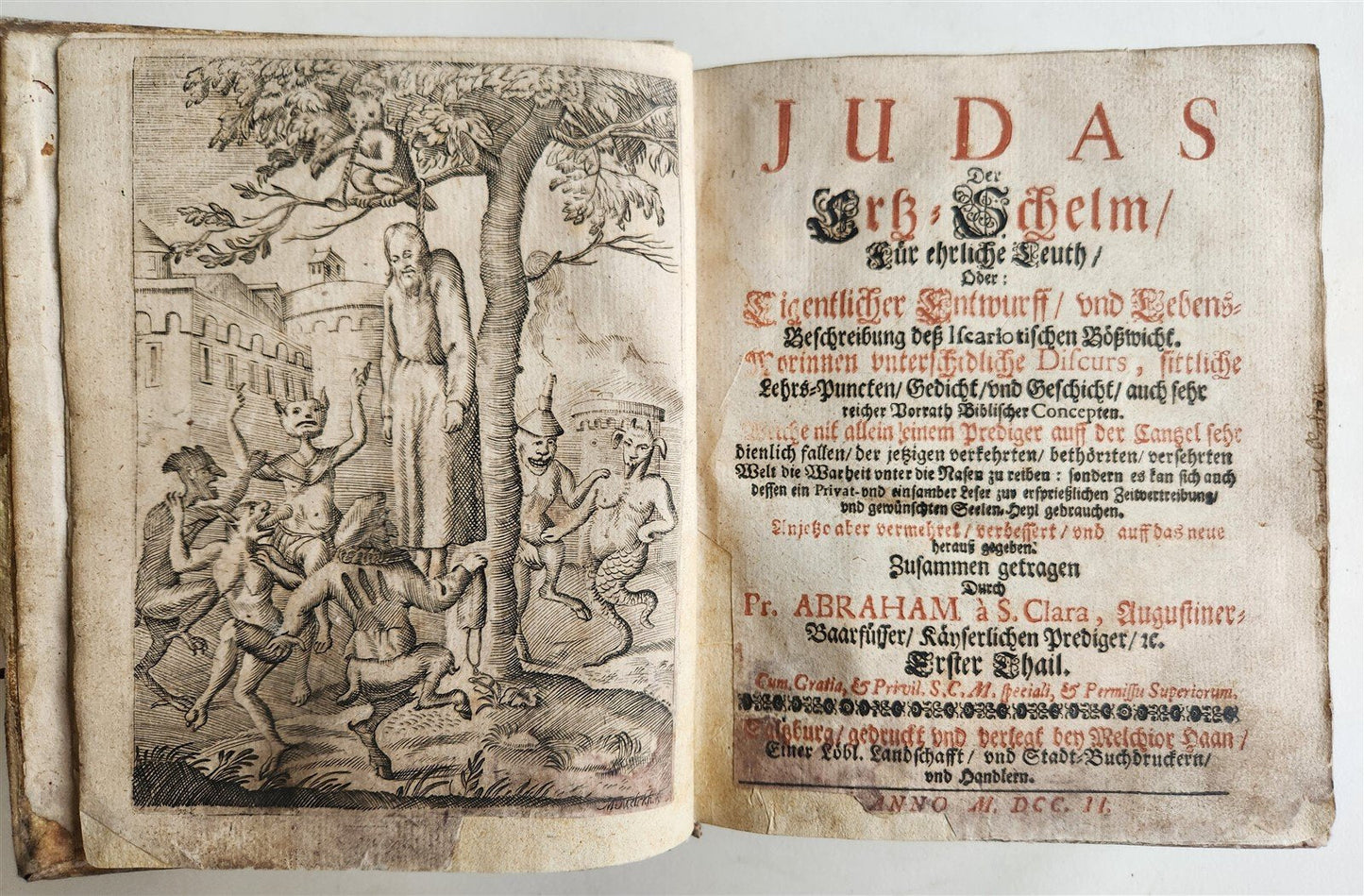 1699-1702 JUDAS by Abraham a Sancta Clara antique PIGSKIN BINDING