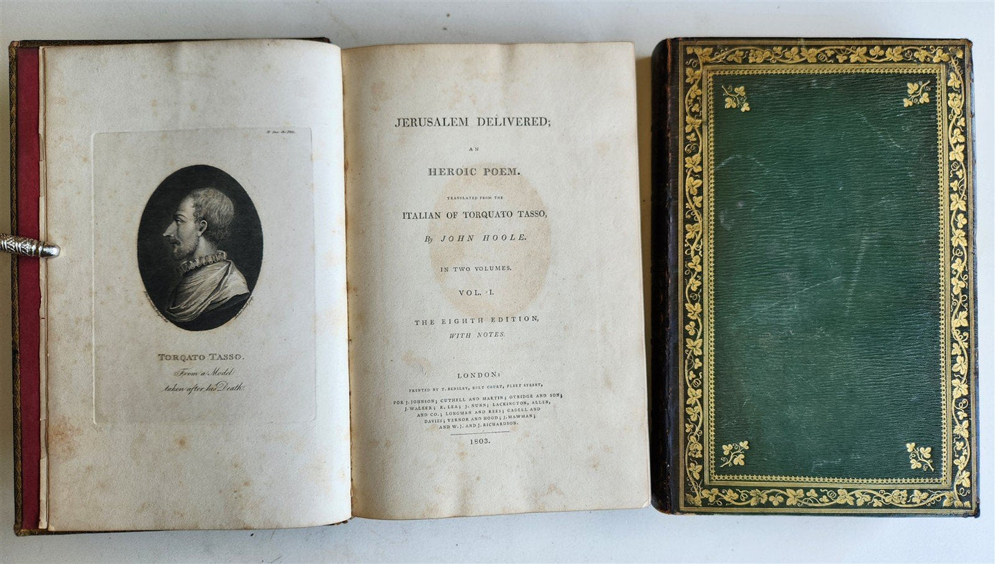 1803 TORQUATO TASSO 2 VOLS JERUSALEM DELIVERED antique ILLUSTRATED in ENGLISH