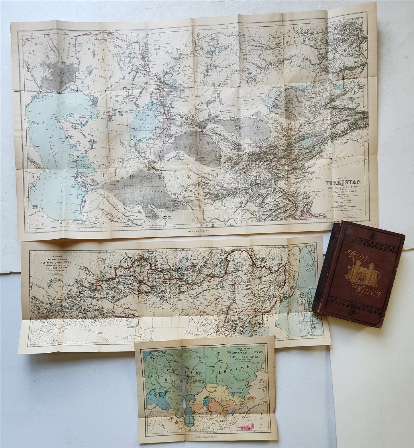 1870s A RIDE TO KHIVA by FRED BURNABY antique ILLUSTRATED w/ 3 MAPS