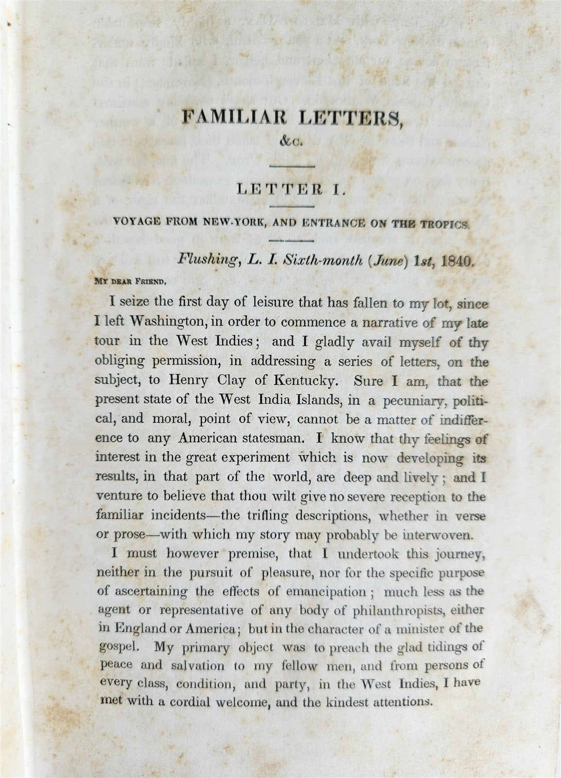 1840 LETTERS to HENRY CLAY of KENTUCKY DESCRIBING WINTER in WEST INDIES antique