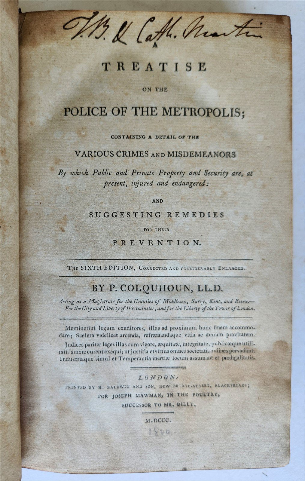 1800 TREATISE on the POLICE of METROPOLIS by Patrick Colquhoun antique