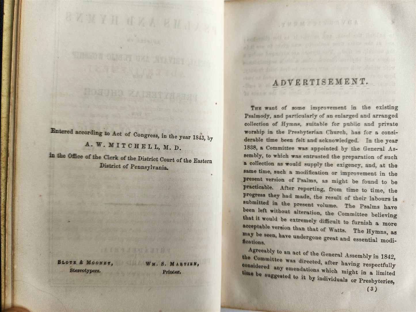 1863 PSALMS & HYMNS in ENGLISH antique PHILADELPHIA AMERICANA CIVIL WAR ERA