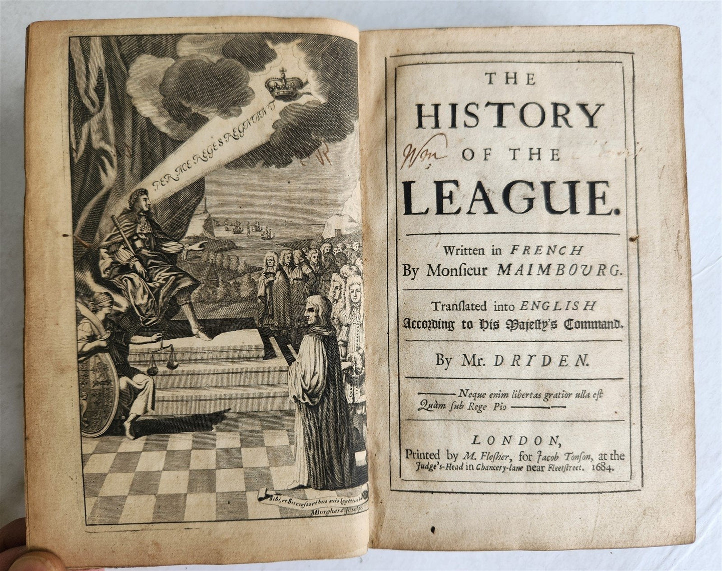 1684 HISTORY of the LEAGUE by MAIMBOURG transl. by DRYDEN antique in ENGLISH