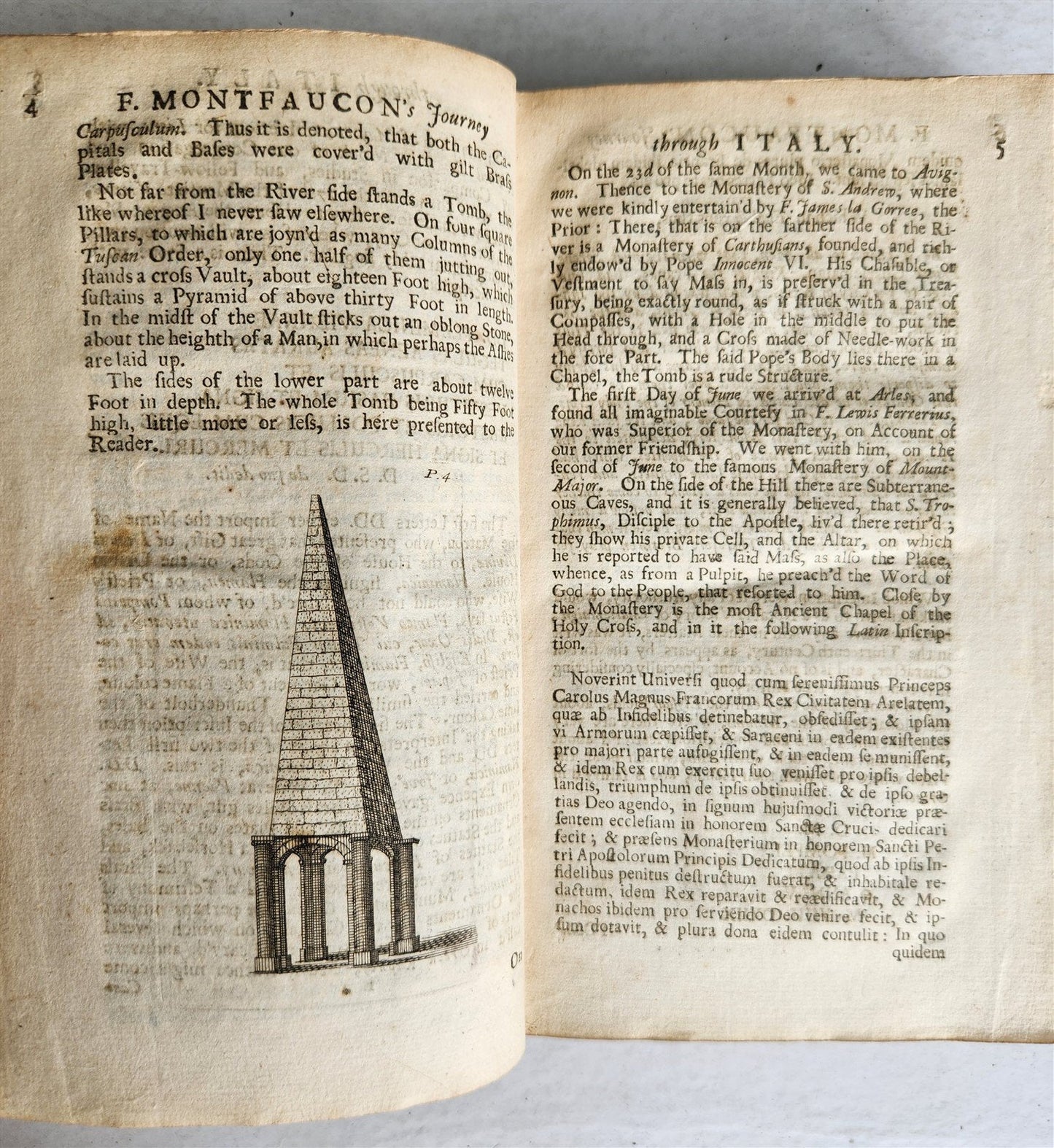 1712 TRAVELS of FATHER MONTFAUCON from PARIS to ITALY antique in ENGLISH