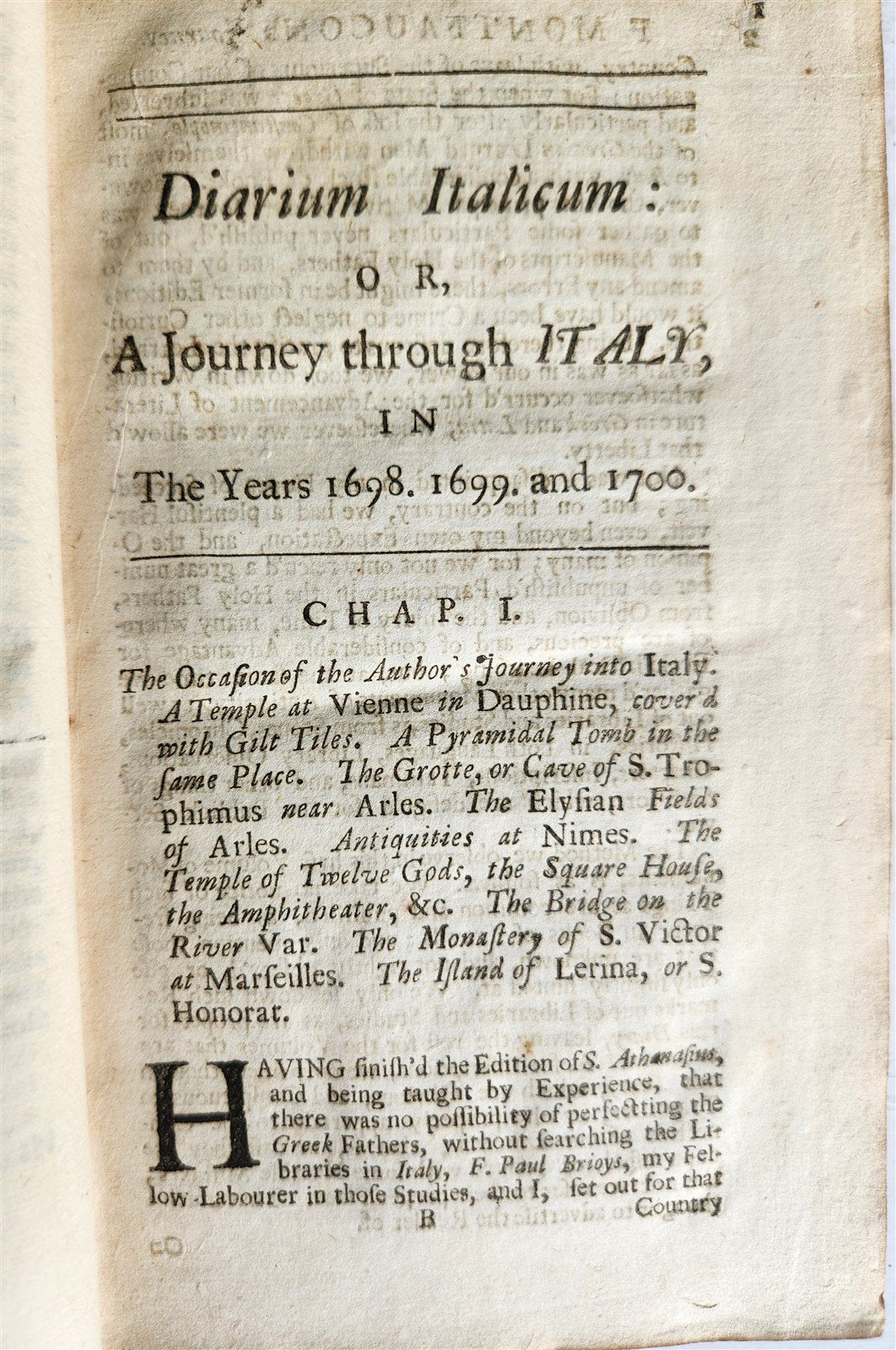 1712 TRAVELS of FATHER MONTFAUCON from PARIS to ITALY antique in ENGLISH