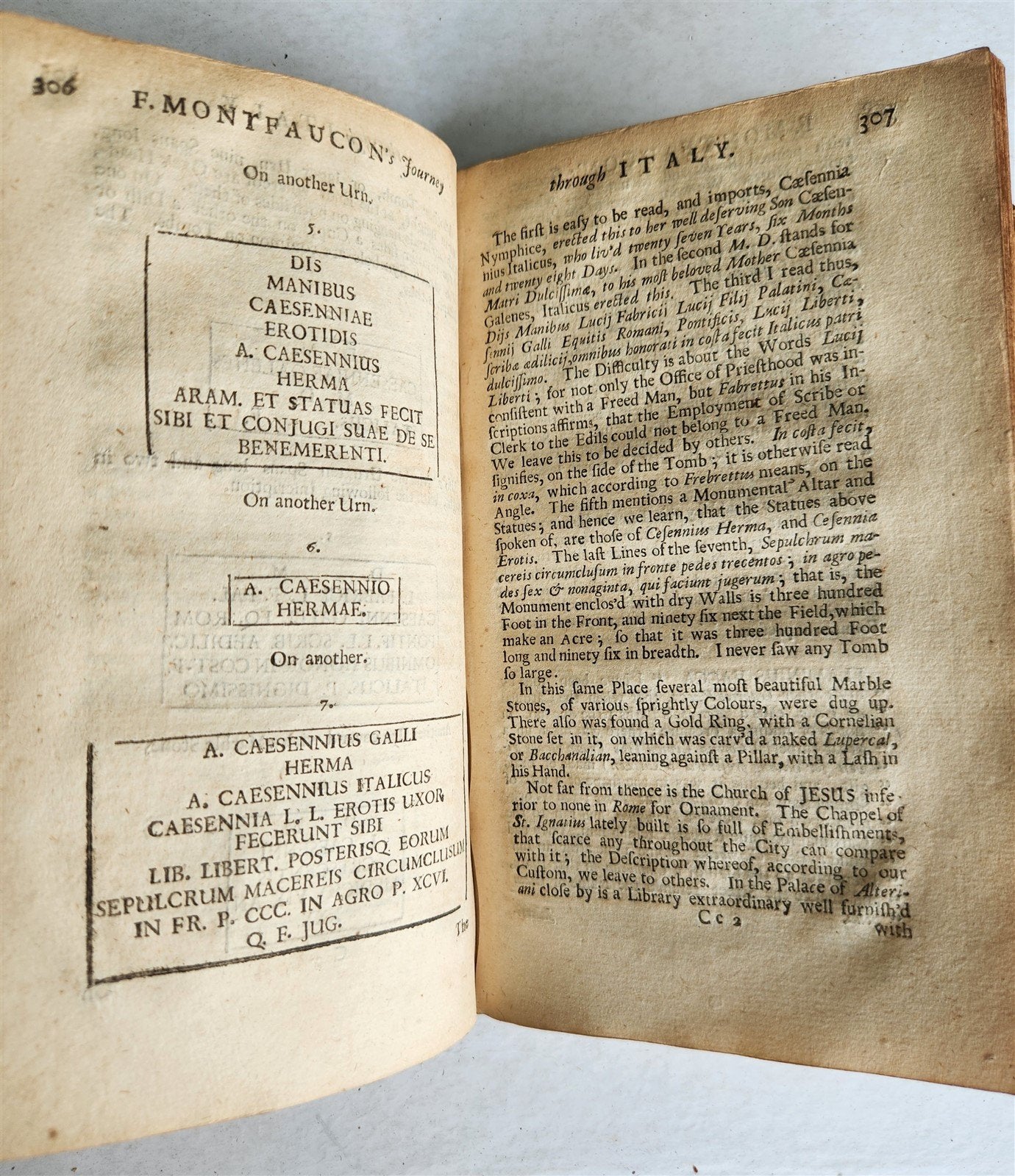 1712 TRAVELS of FATHER MONTFAUCON from PARIS to ITALY antique in ENGLISH