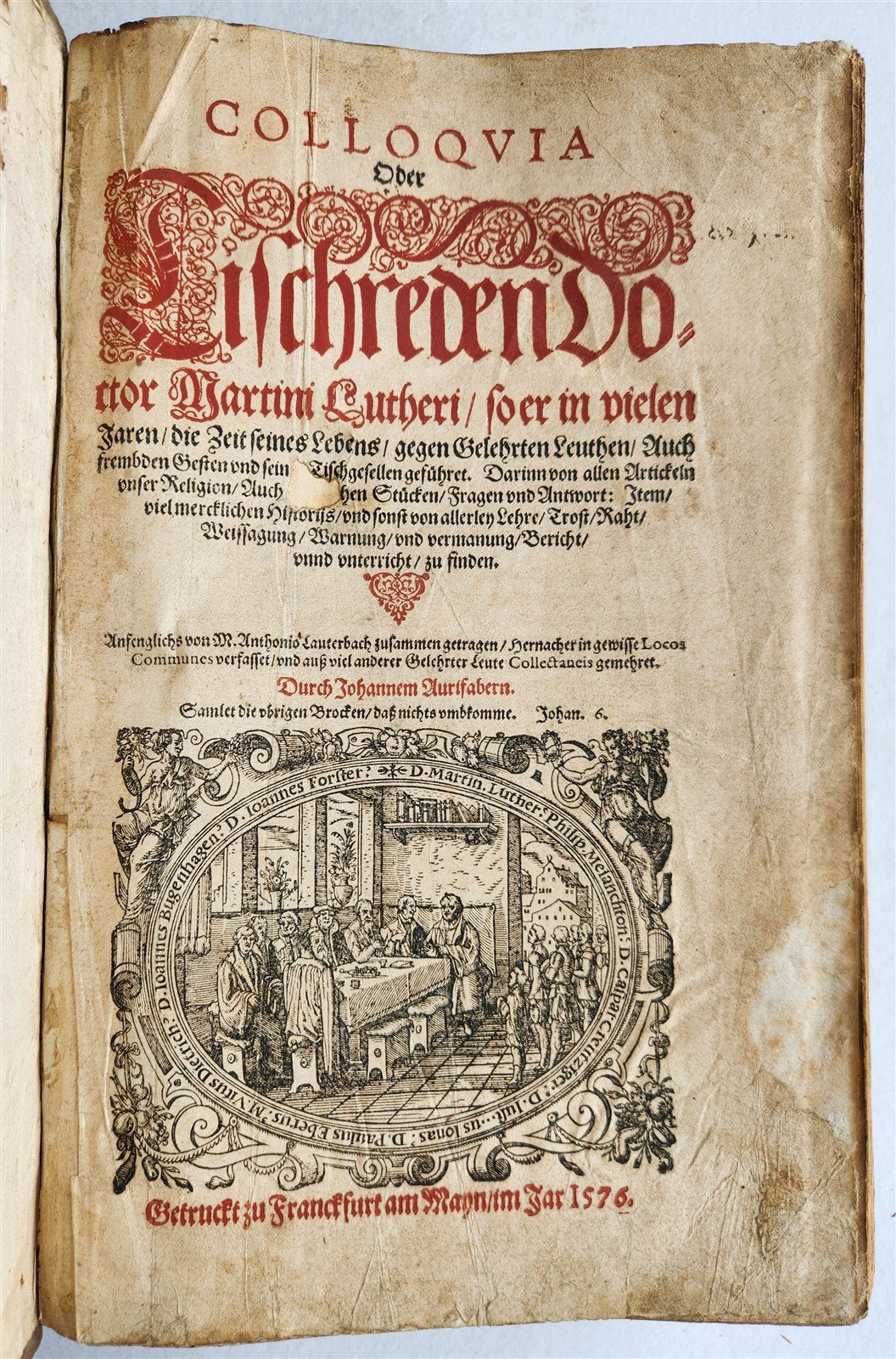 1576 MARTIN LUTHER COLLOQUIA 16th CENTURY PIGSKIN BOUND FOLIO antique