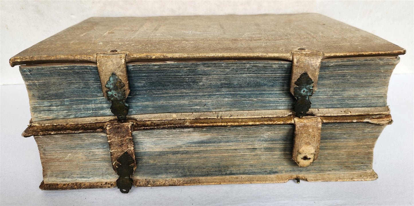1737 BIBLE in LATIN & GERMAN 2 VOLUMES PIGSKIN BOUND FOLIO antique