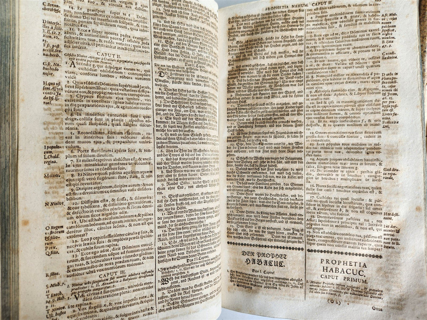 1737 BIBLE in LATIN & GERMAN 2 VOLUMES PIGSKIN BOUND FOLIO antique