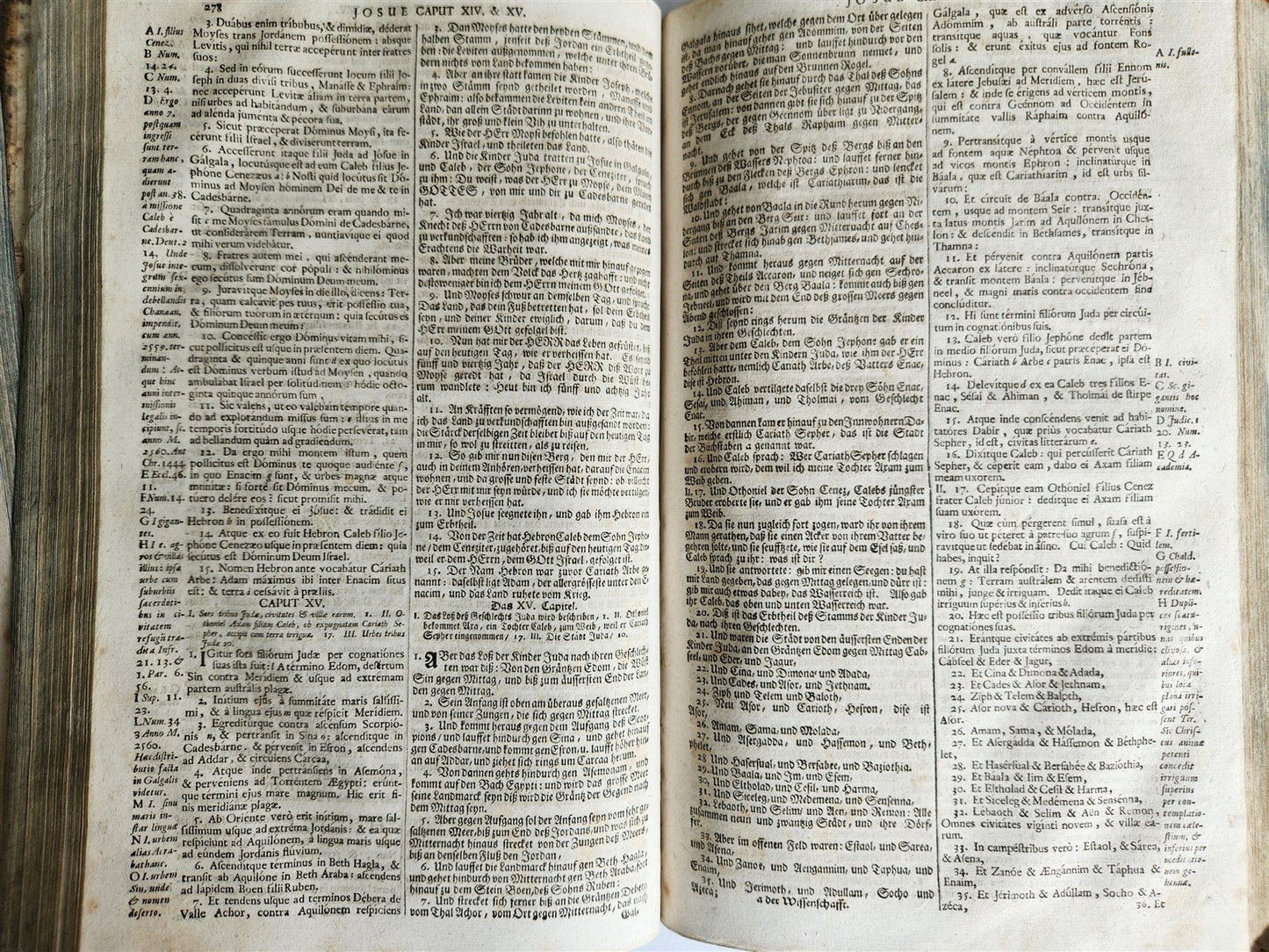 1737 BIBLE in LATIN & GERMAN 2 VOLUMES PIGSKIN BOUND FOLIO antique