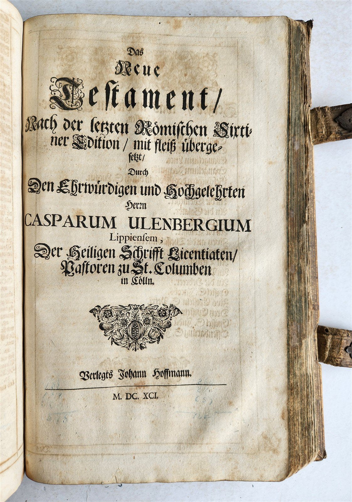 1691 BIBLE in GERMAN illustrated PIGSKIN BOUND FOLIO antique 17th CENTURY