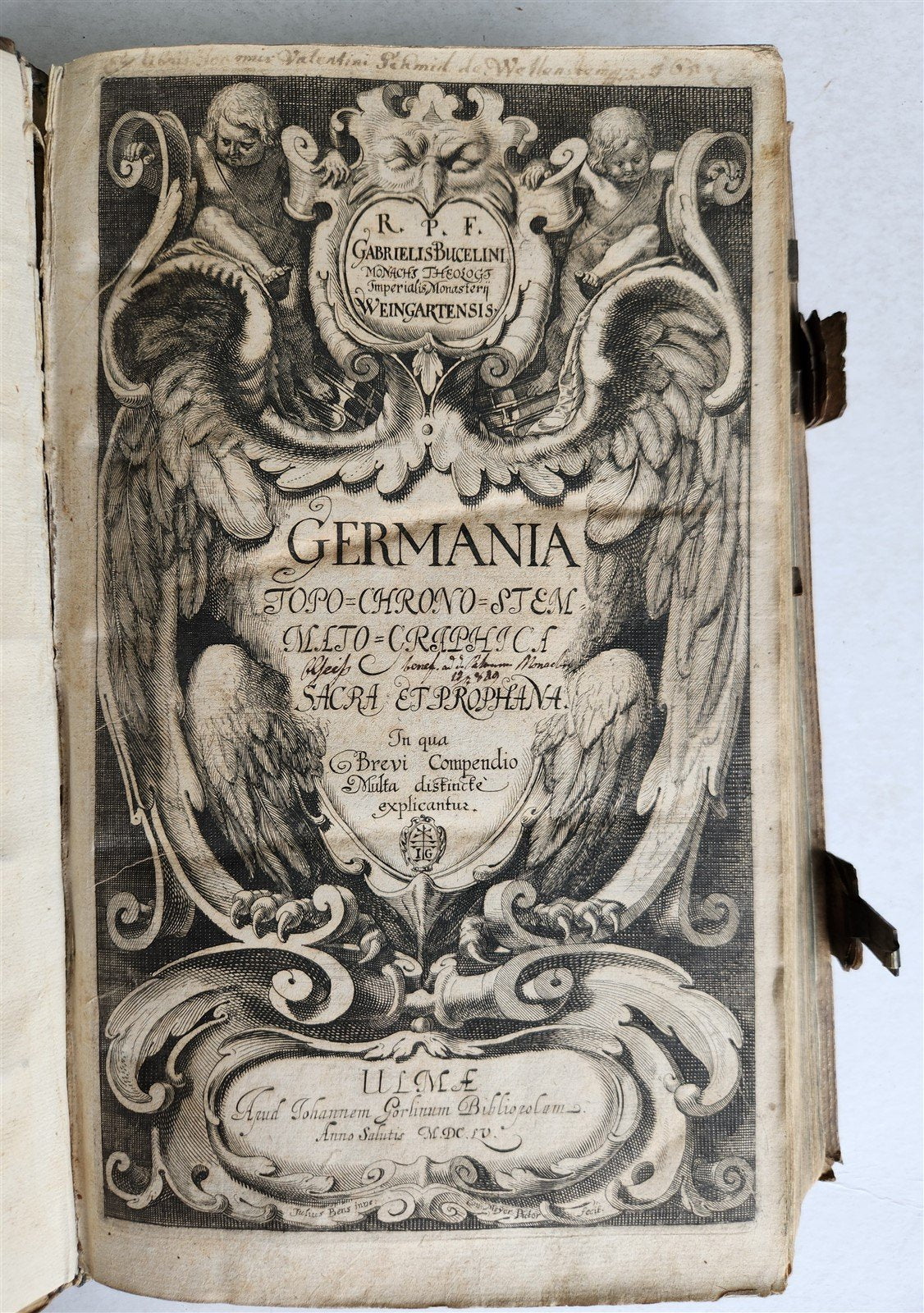 1655 GERMAN GENEALOGY illustrated PIGSKIN BOUND FOLIO antique 17th CENTURY LATIN