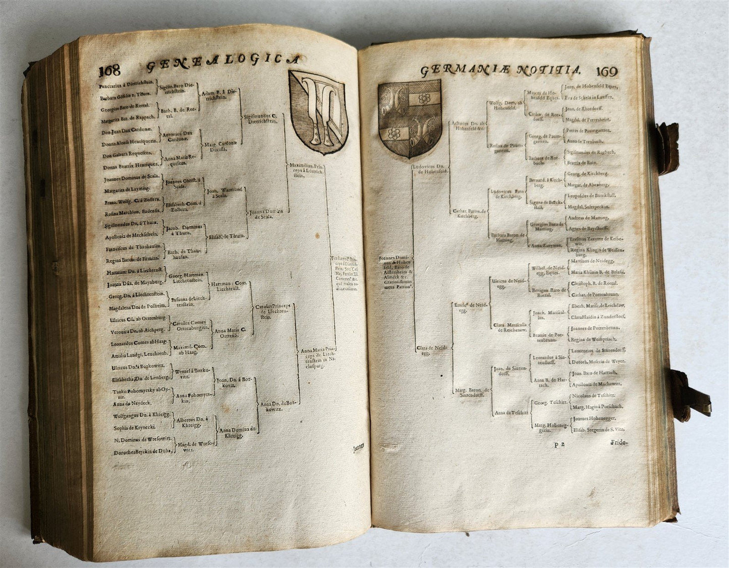 1655 GERMAN GENEALOGY illustrated PIGSKIN BOUND FOLIO antique 17th CENTURY LATIN