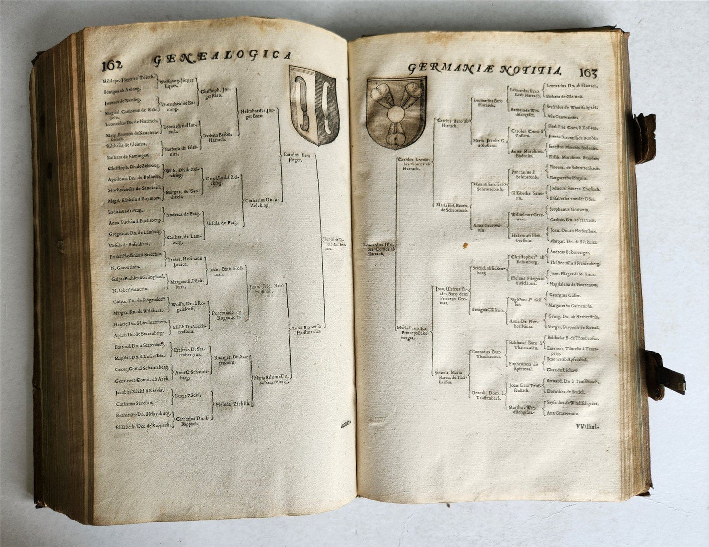 1655 GERMAN GENEALOGY illustrated PIGSKIN BOUND FOLIO antique 17th CENTURY LATIN