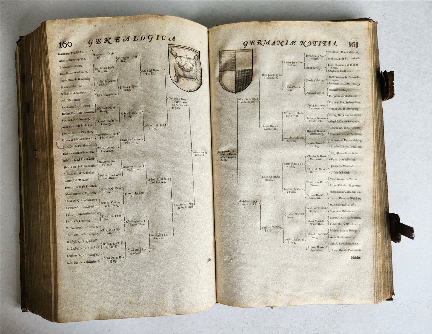 1655 GERMAN GENEALOGY illustrated PIGSKIN BOUND FOLIO antique 17th CENTURY LATIN