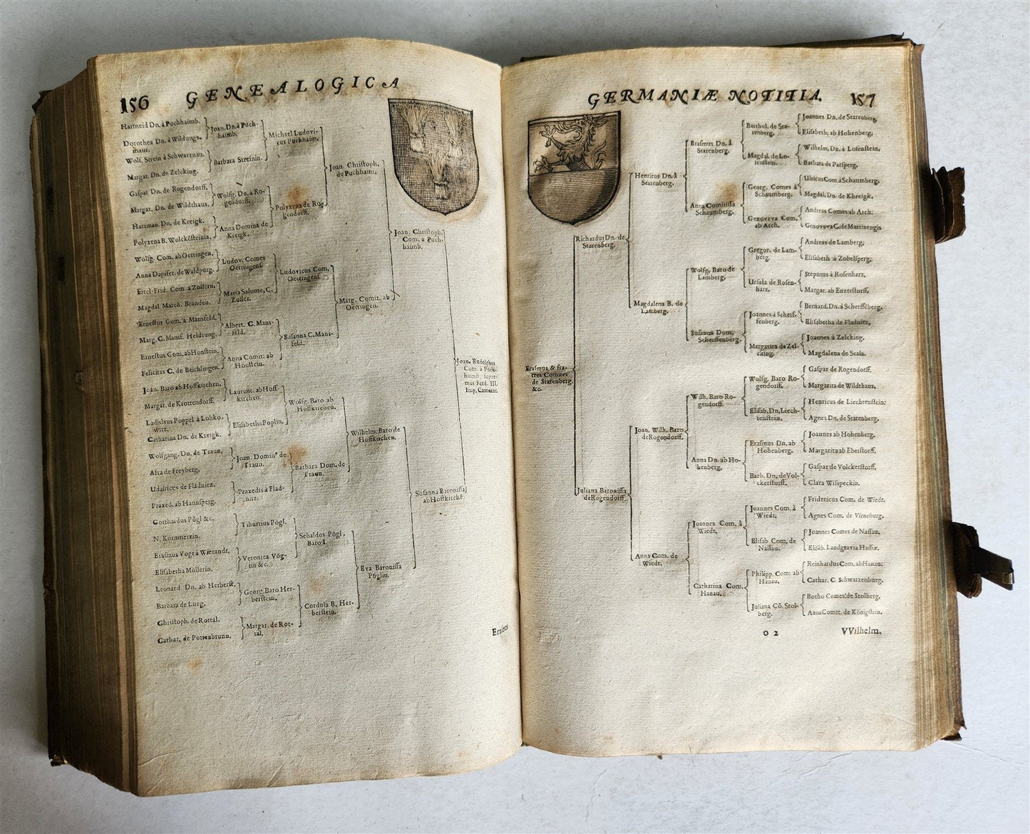 1655 GERMAN GENEALOGY illustrated PIGSKIN BOUND FOLIO antique 17th CENTURY LATIN