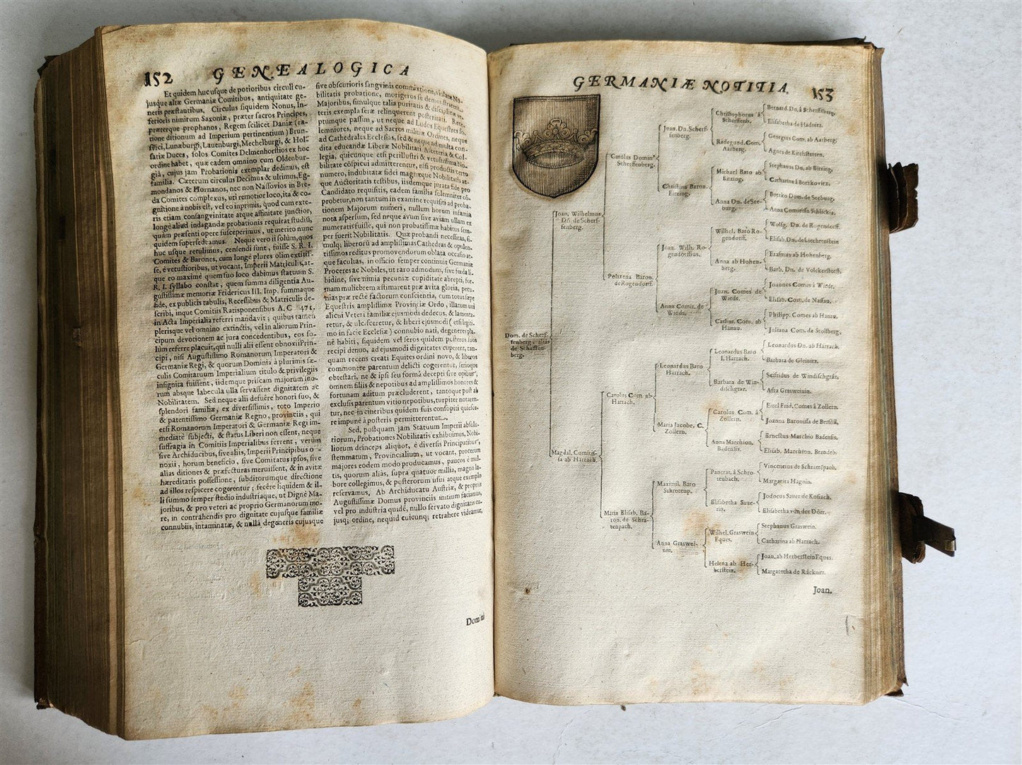 1655 GERMAN GENEALOGY illustrated PIGSKIN BOUND FOLIO antique 17th CENTURY LATIN
