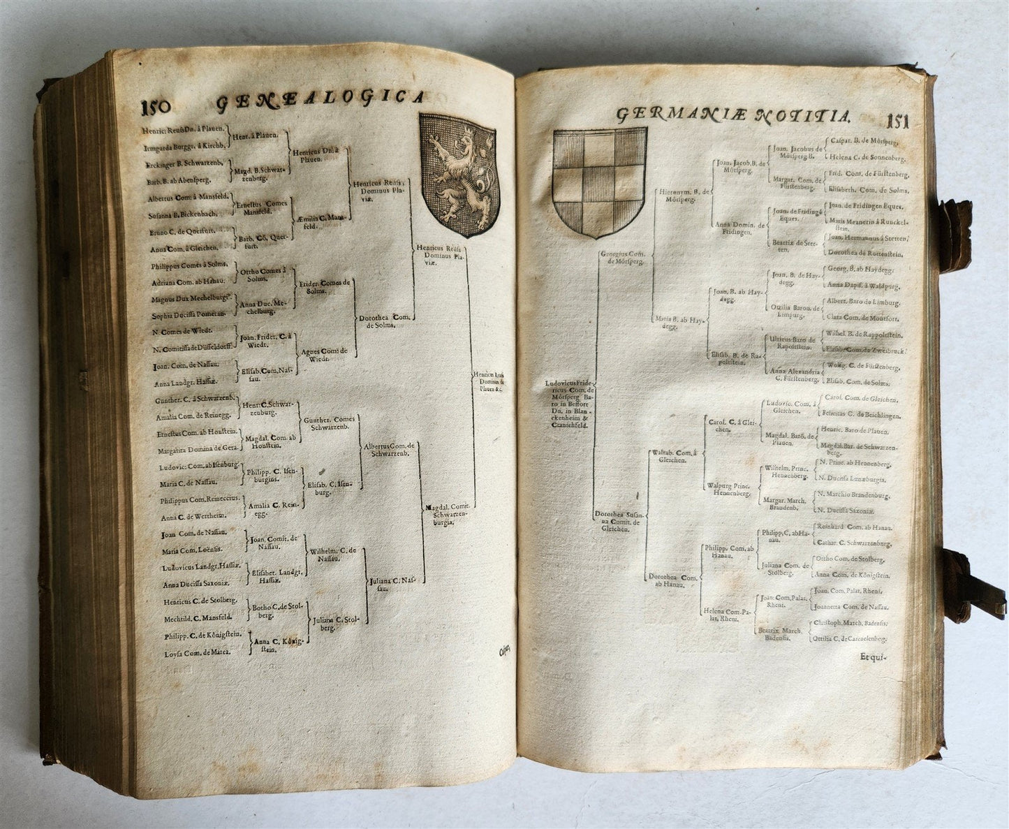 1655 GERMAN GENEALOGY illustrated PIGSKIN BOUND FOLIO antique 17th CENTURY LATIN