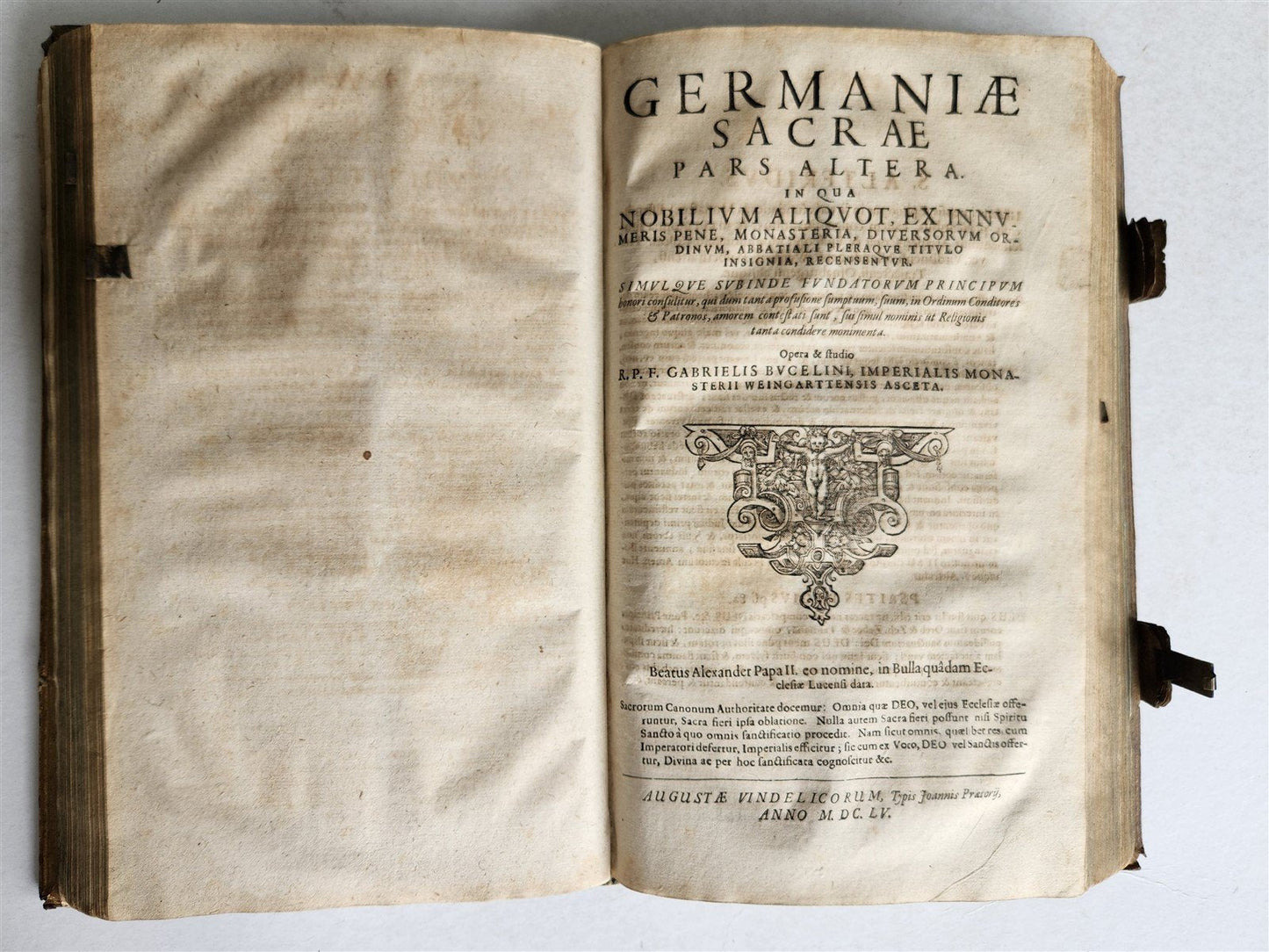 1655 GERMAN GENEALOGY illustrated PIGSKIN BOUND FOLIO antique 17th CENTURY LATIN