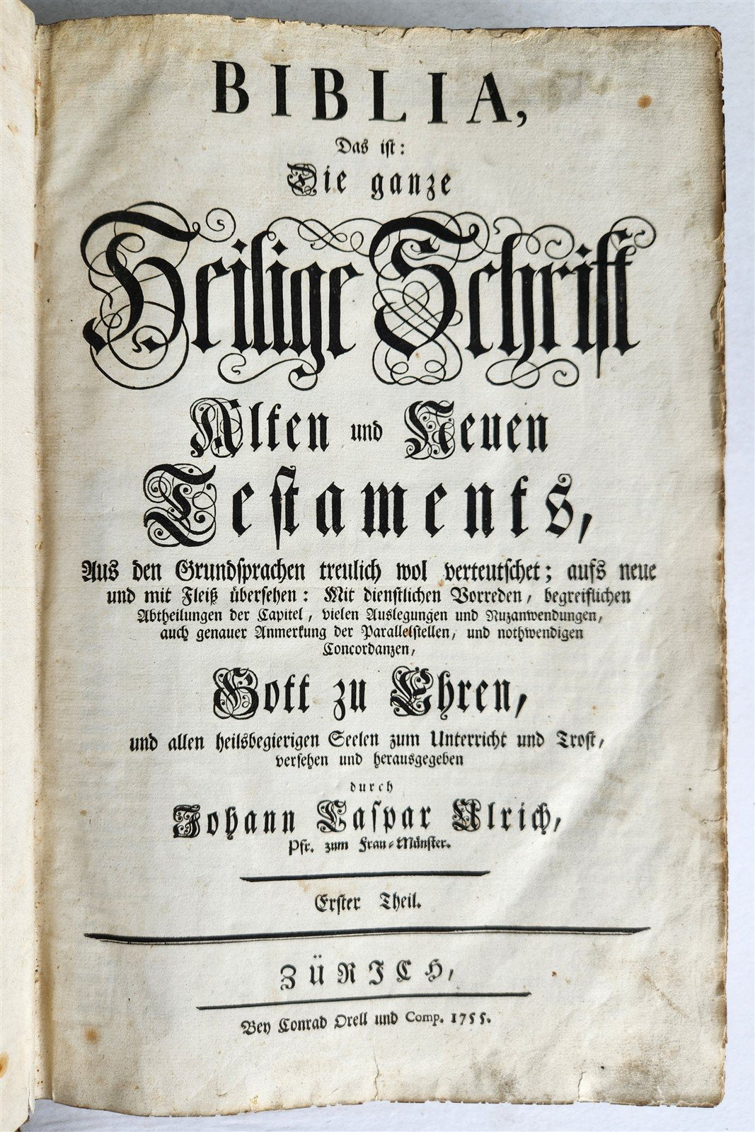 1755 BIBLE in GERMAN ULRICH antique PIGSKIN BINDING METAL FITTINGS MASSIVE FOLIO