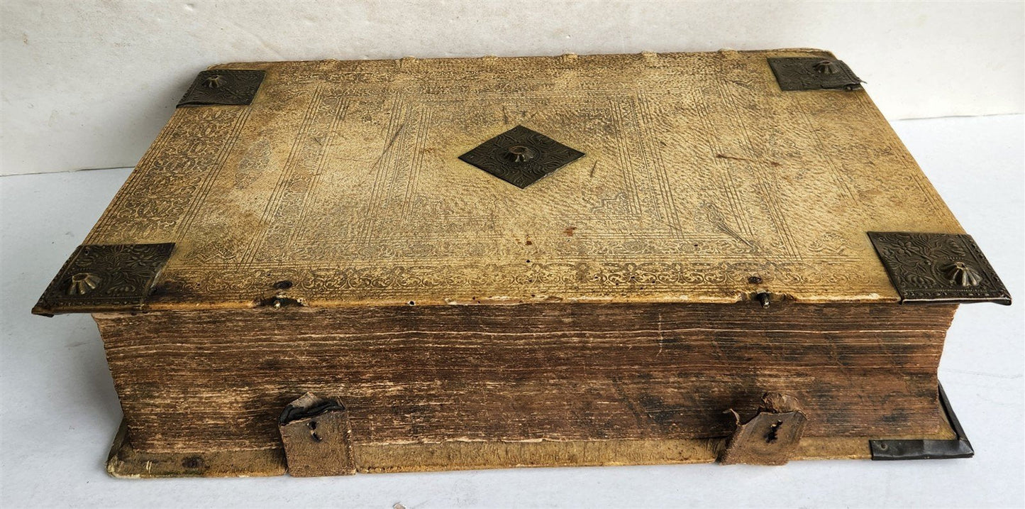 1755 BIBLE in GERMAN ULRICH antique PIGSKIN BINDING METAL FITTINGS MASSIVE FOLIO