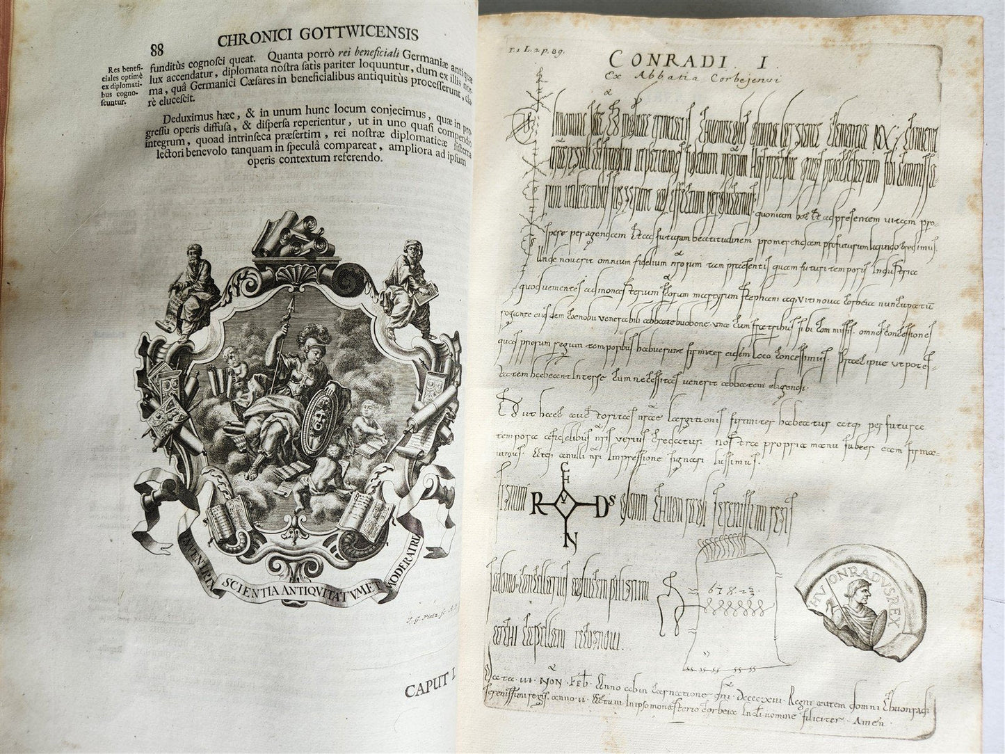 1732 CHRONICON GOTWINCENSE ABBEY ILLUSTRATED antique VELLUM BOUND MASSIVE FOLIO