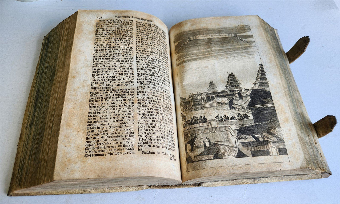 1738 JAPANESE HISTORY antique ILLUSTRATED PIGSKIN FOLIO Jesuit mission in Japan