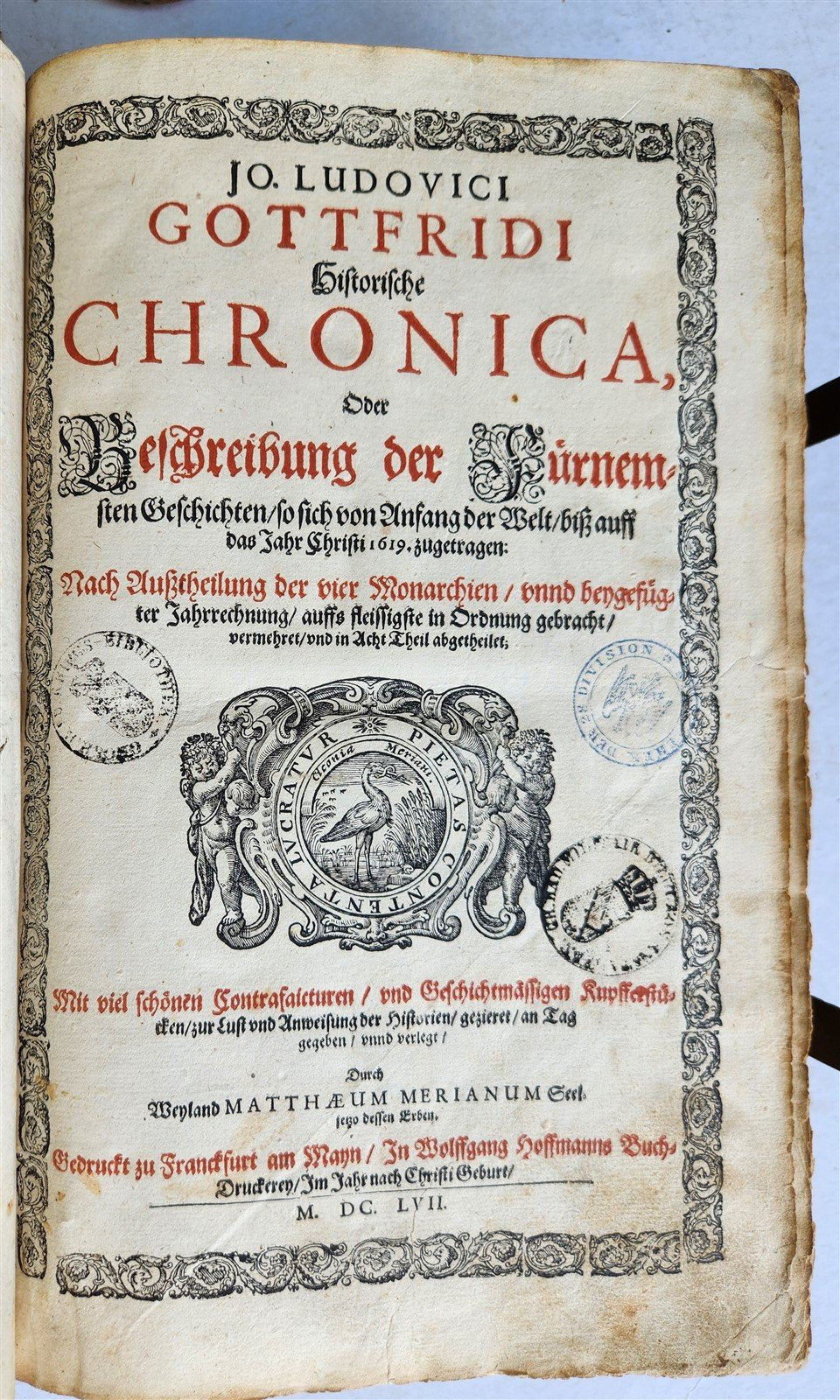 1657 HISTORICAL WORLD'S CHRONICLE antique ILLUSTRATED PIGSKIN FOLIO