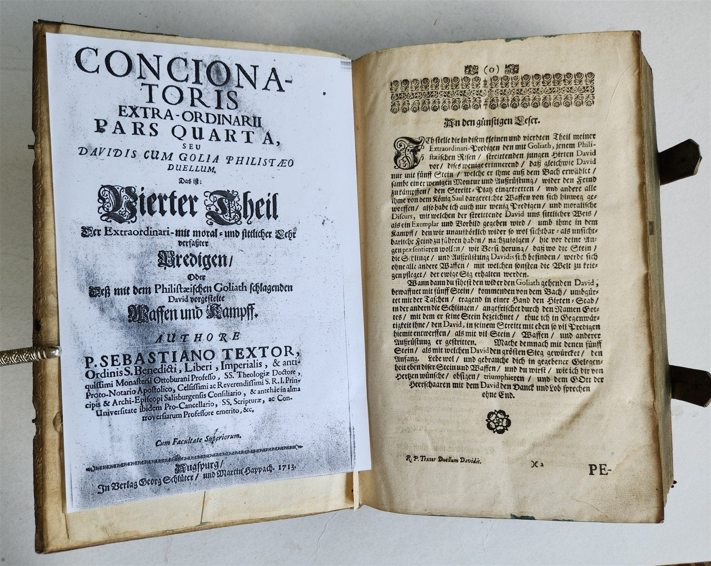 1713 CONCIONATORIS by Sebastiano Textor antique PIGSKIN BOUND FOLIO