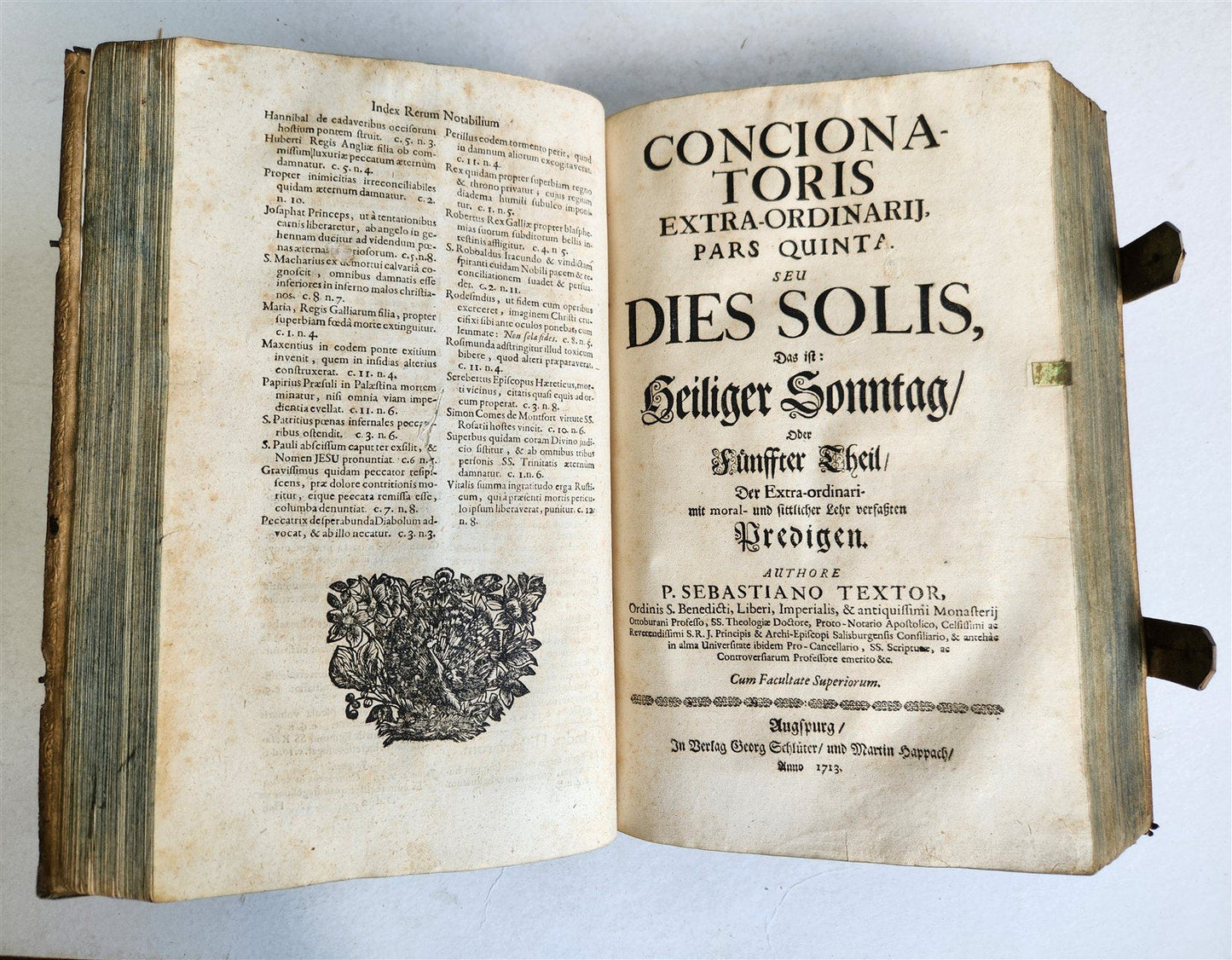 1713 CONCIONATORIS by Sebastiano Textor antique PIGSKIN BOUND FOLIO