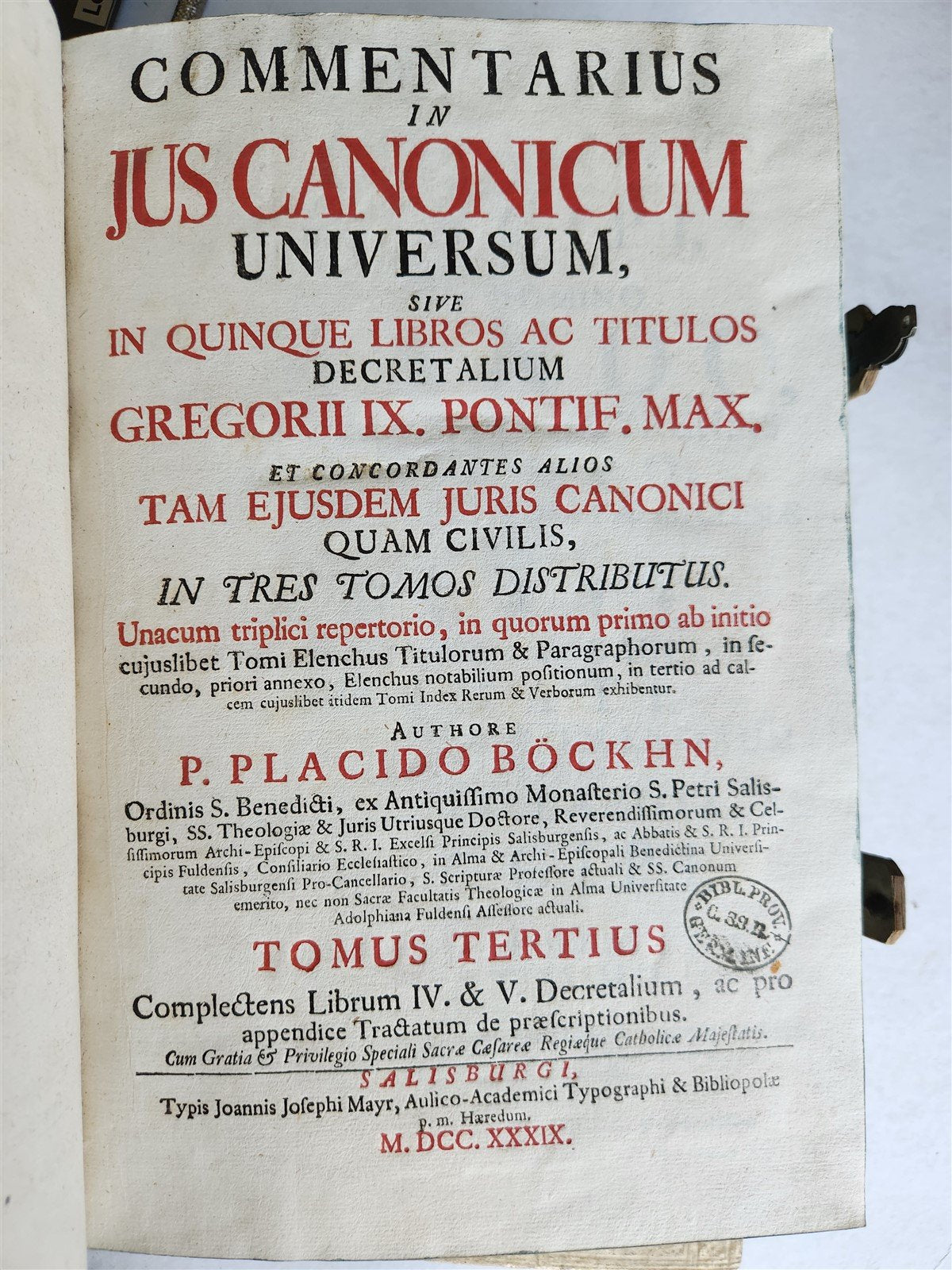 1735-39 CANON LAW 3 VOLUMES antique PIGSKIN BOUND FOLIOS w/ CLASPS