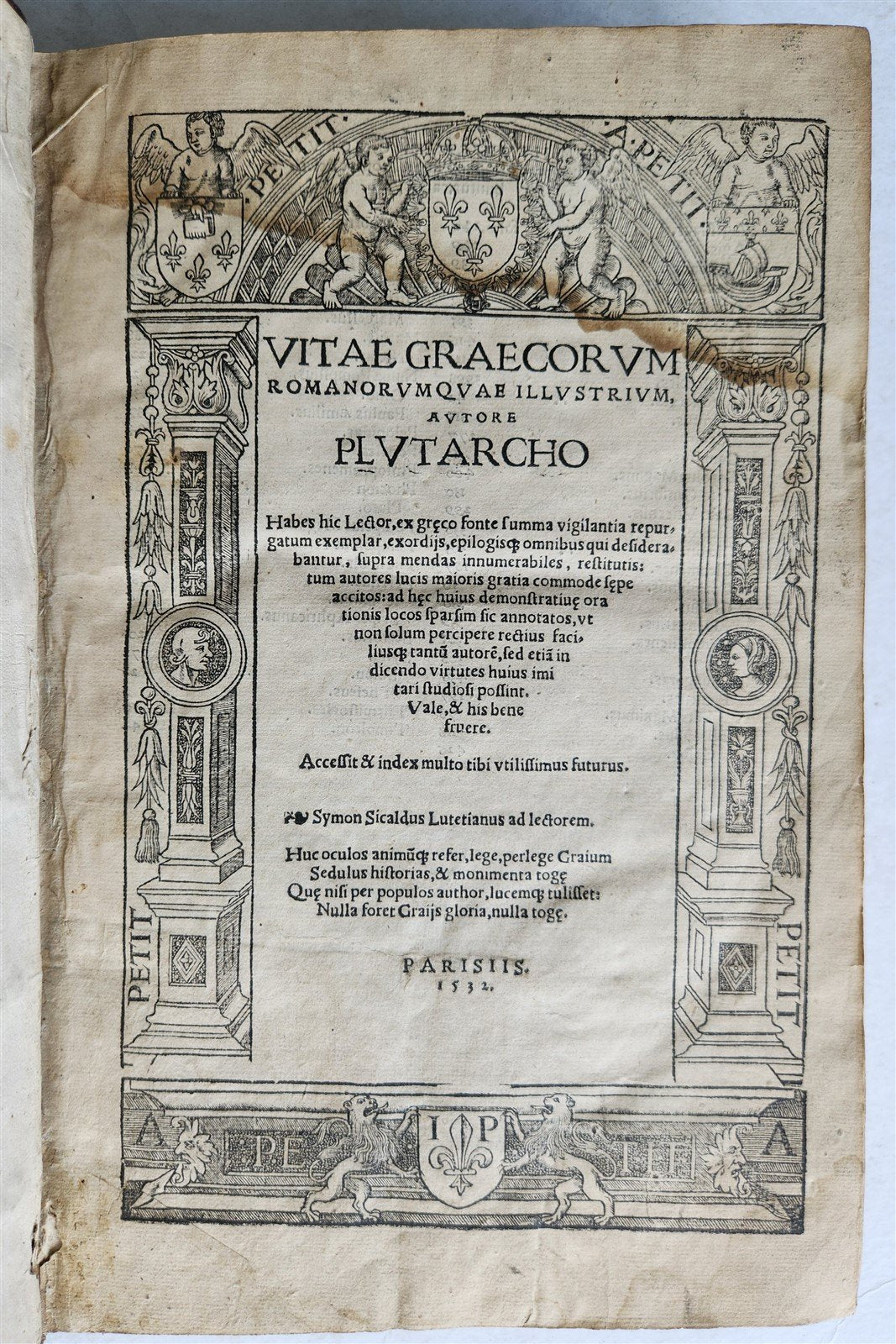 1532 PLUTARCH Vitae graecorum romanorum quae illustrium antique ARMORIAL FOLIO