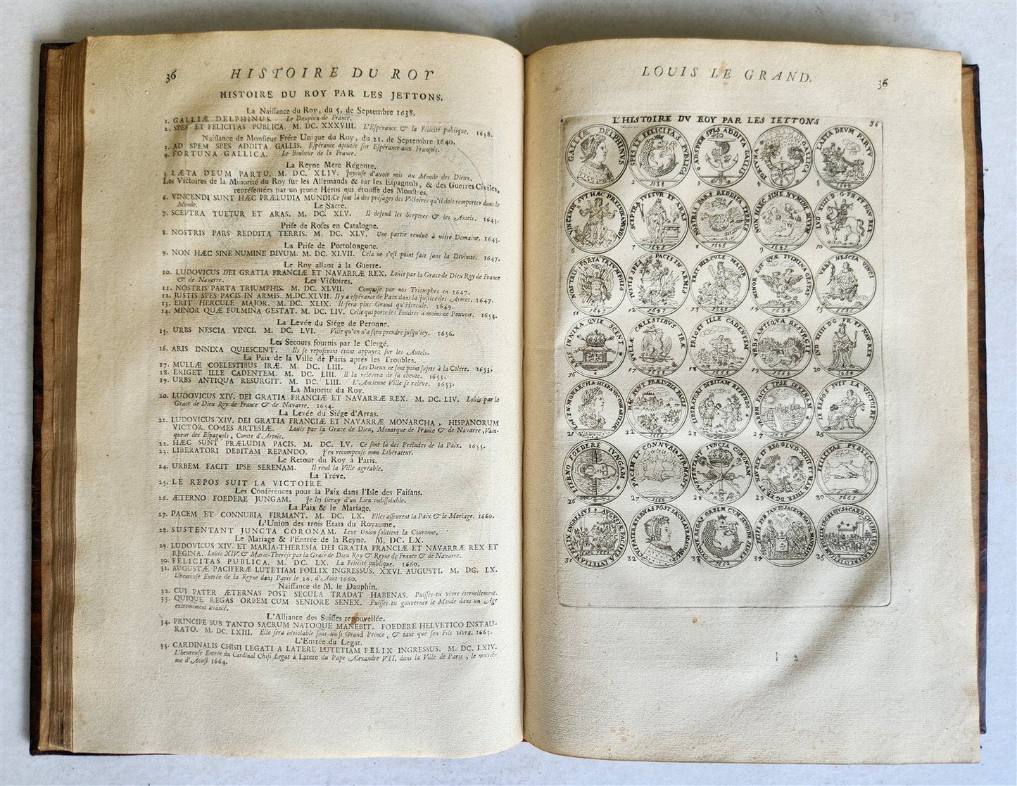 1691 HISTOIRE DU ROY LOUIS LE GRAND ILLUSTRATED antique ARMORIAL BINDING