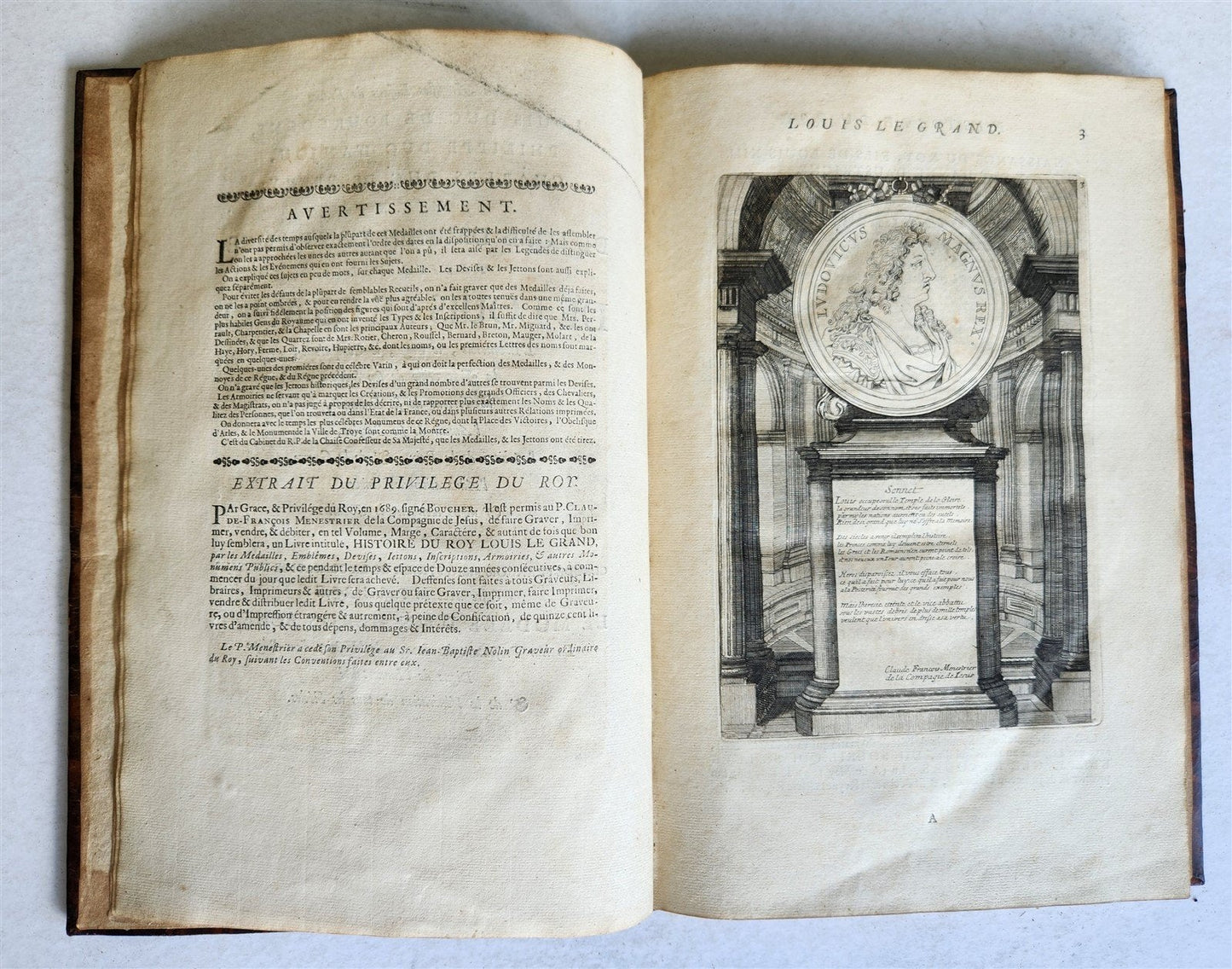 1691 HISTOIRE DU ROY LOUIS LE GRAND ILLUSTRATED antique ARMORIAL BINDING