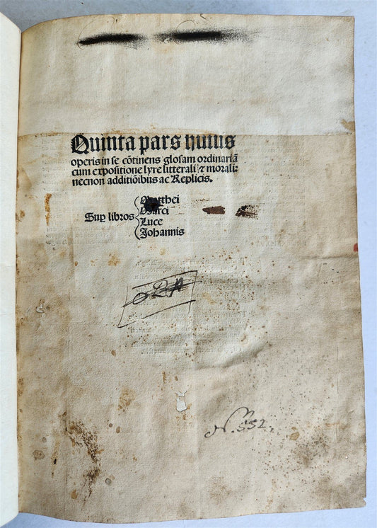 1507 BIBLE POST-INCUNABULA GOSPEL VOLUME by NICOLAS DE LYRA antique FOLIO