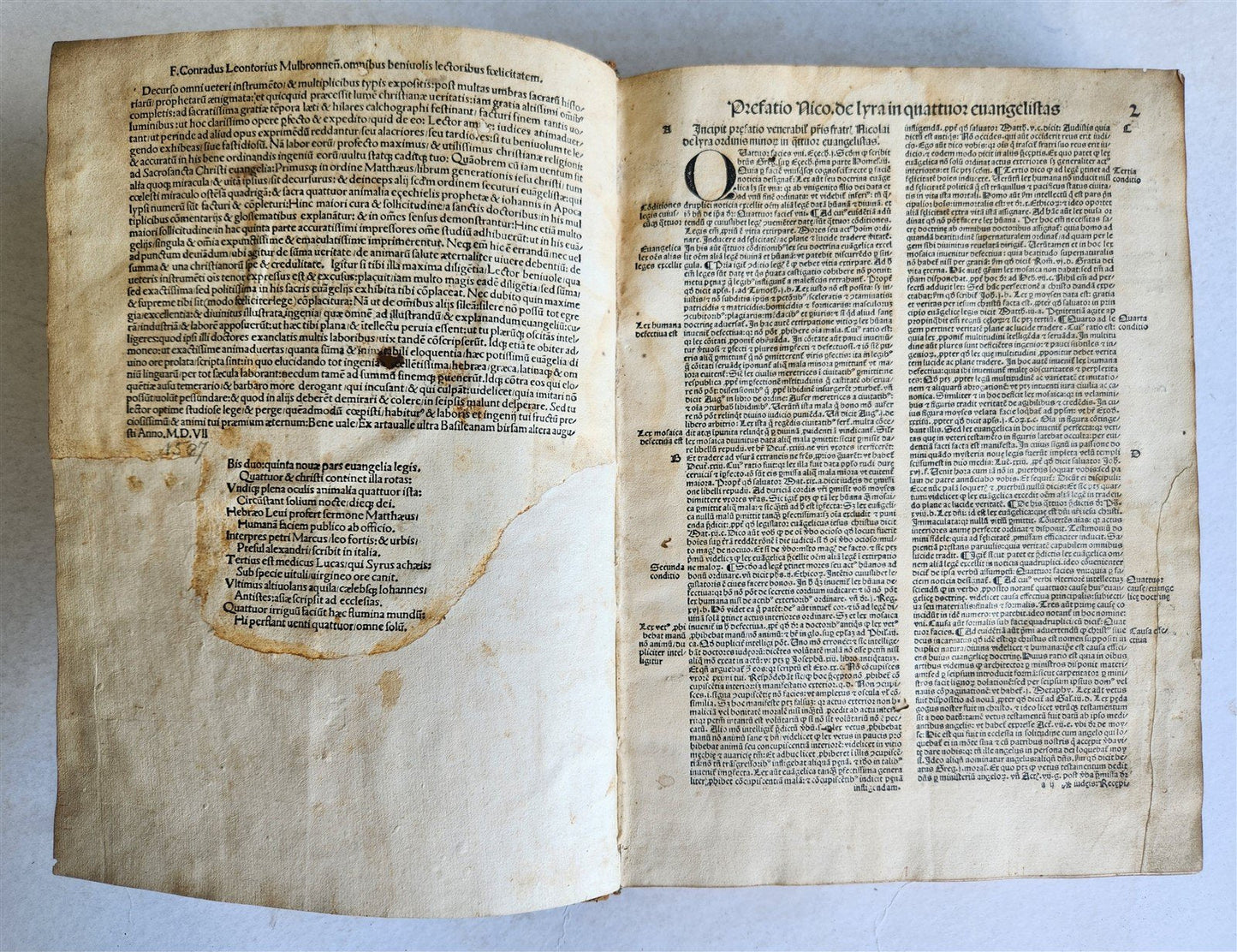 1507 BIBLE POST-INCUNABULA GOSPEL VOLUME by NICOLAS DE LYRA antique FOLIO