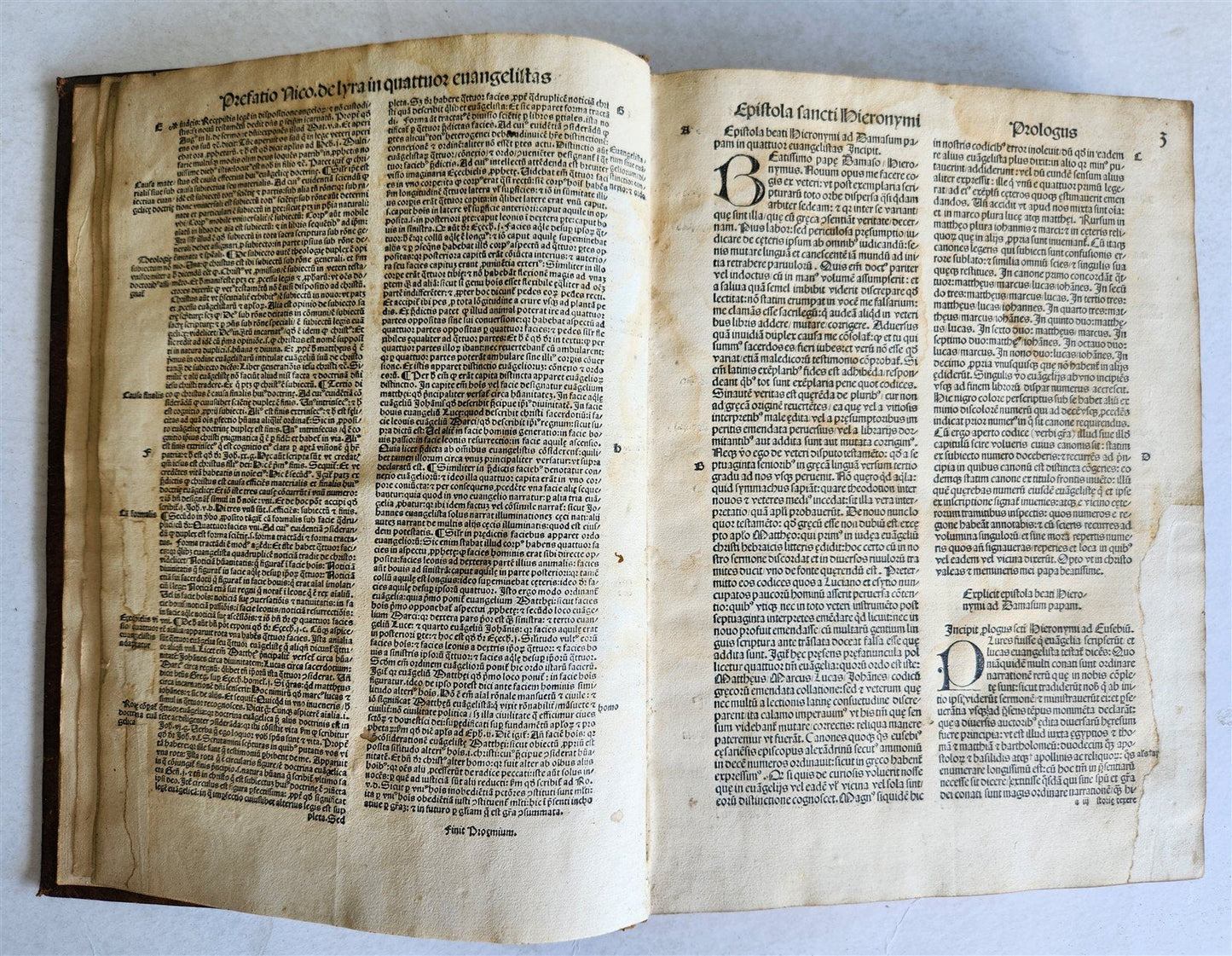 1507 BIBLE POST-INCUNABULA GOSPEL VOLUME by NICOLAS DE LYRA antique FOLIO